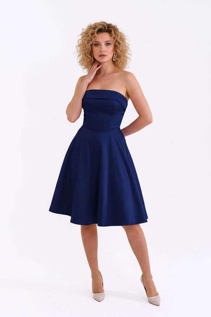 Тъмносиня официална рокля от сатен "Navy Muse"