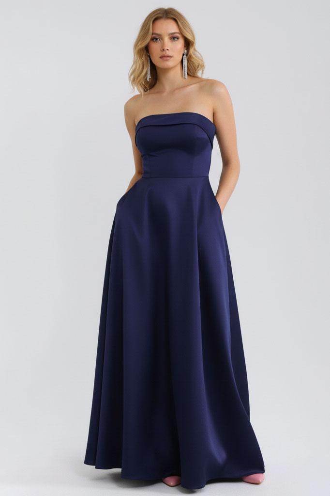 Тъмносиня бална рокля сатен "Navy Grace"