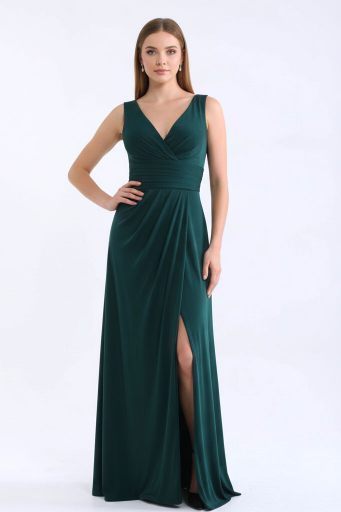 Изумрудено зелена дълга рокля с цепка "Emerald Venus"